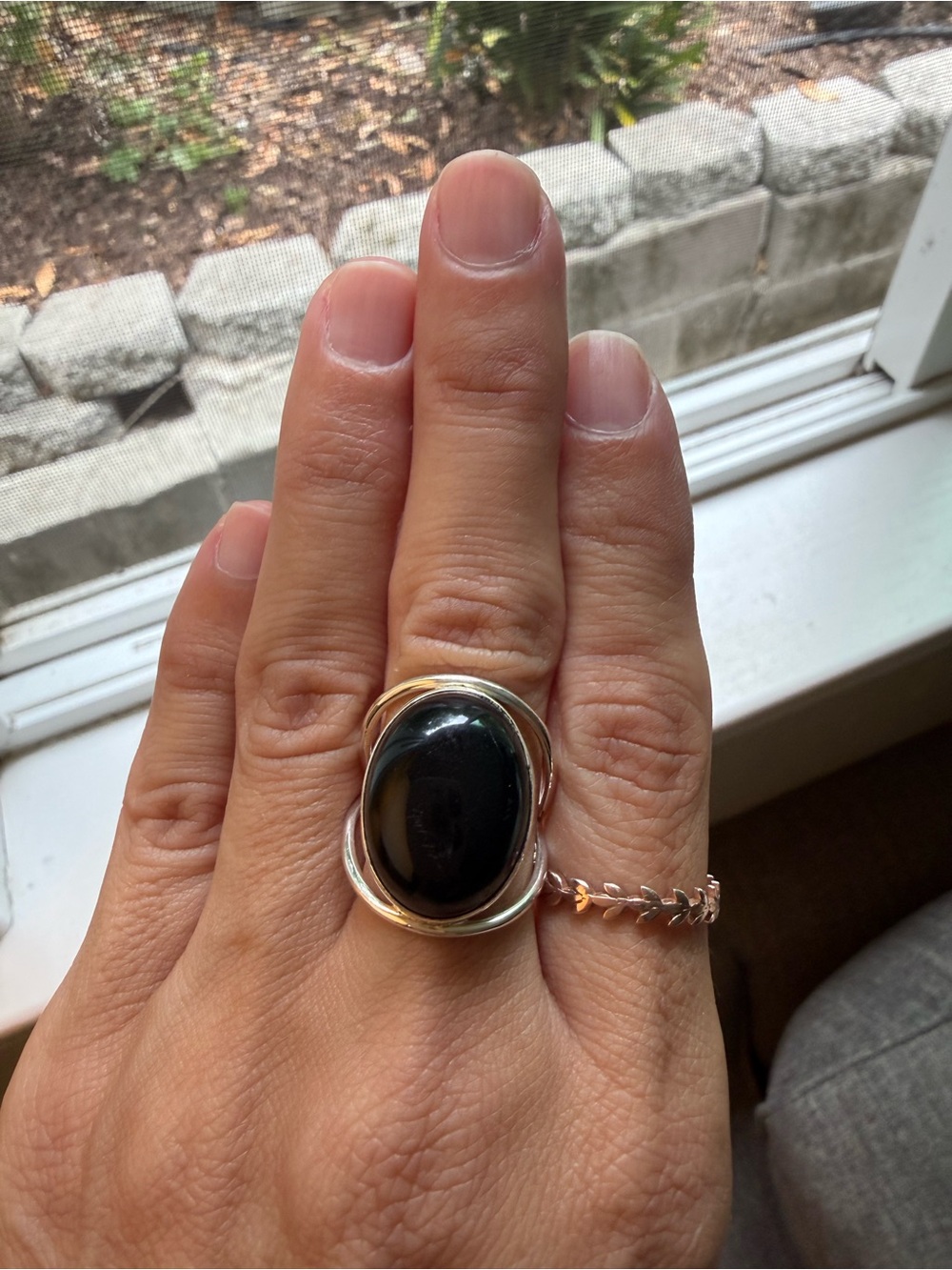 Sterling Silver Black Onyx Oval Statement Ring